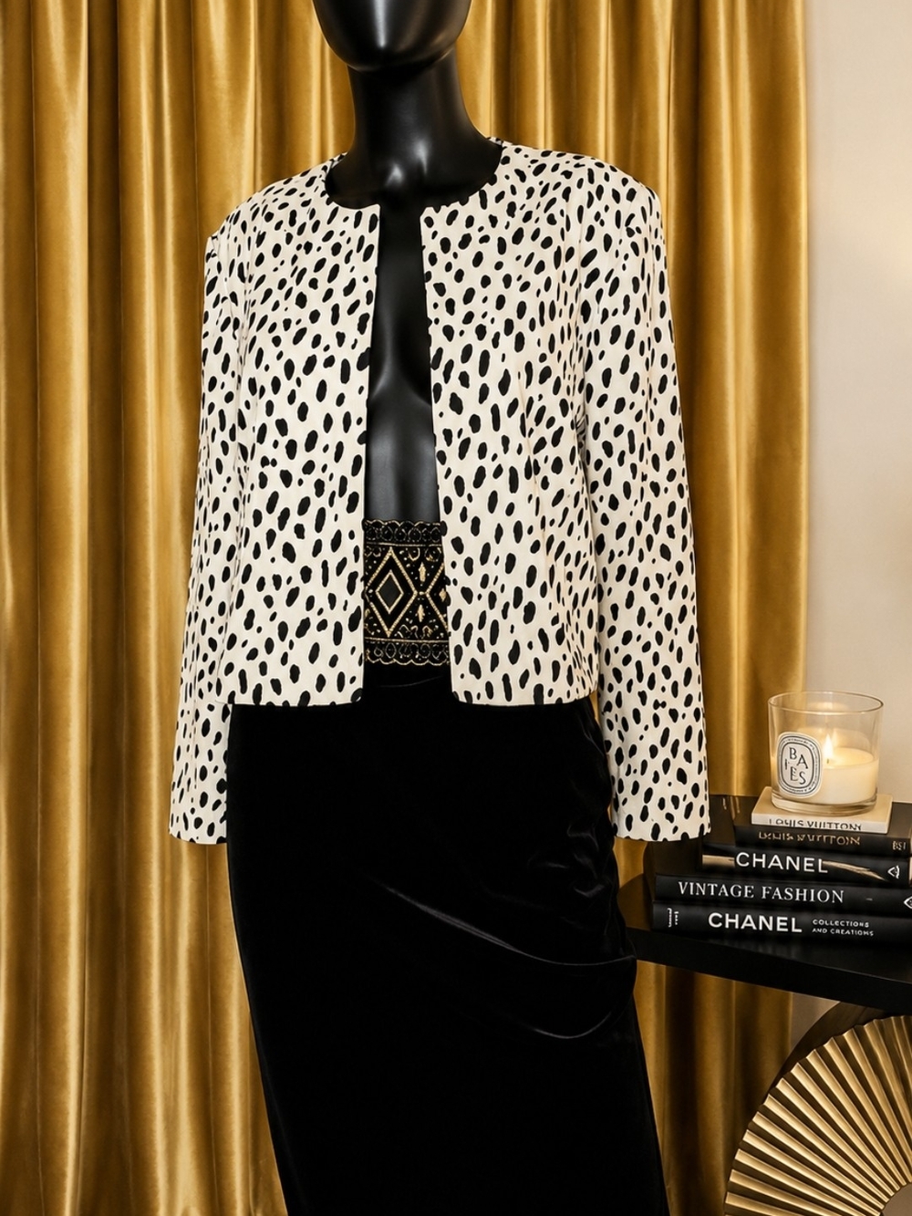 Leslie Fay Black and White Dalmatian Spot Open Jacket